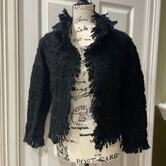 PE DE CHUMBO CROP JACKET TWEED FRINGE WOOL BLEND PENNY LANE SZ S SOPHISTICATED - Picture 12 of 16